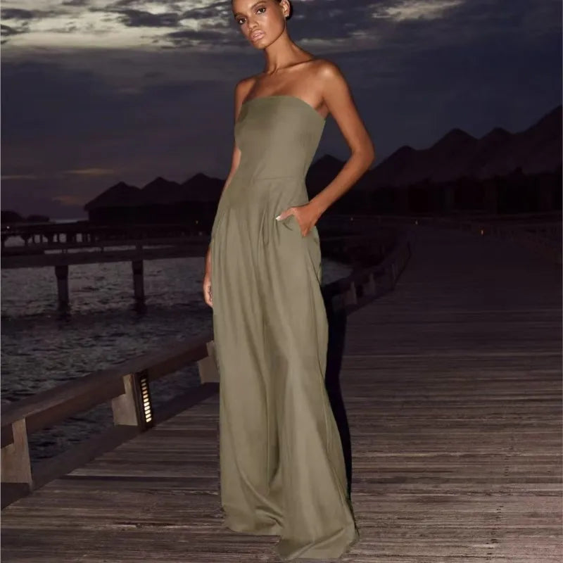 Y2K Strapless Wide Leg Summer Jumpsuit