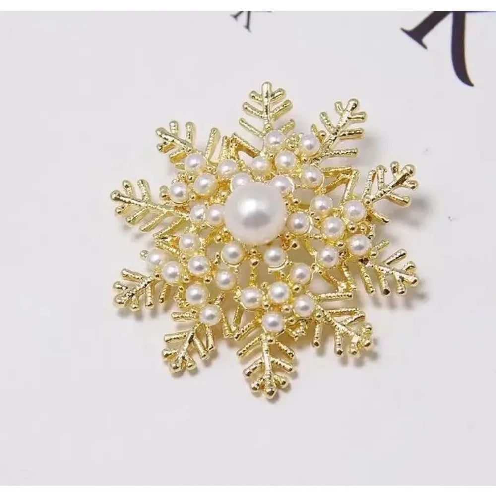 2pc Elegant Pearl Snowflake Brooch Set