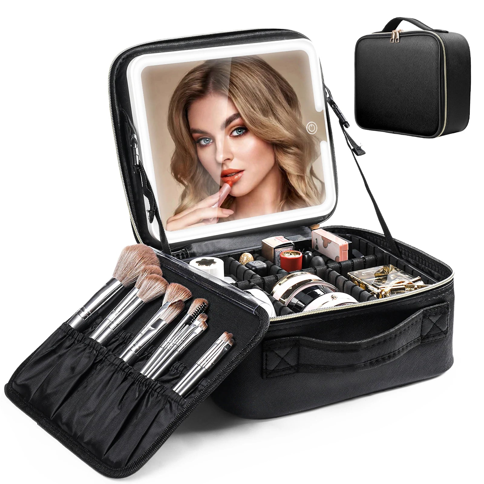 Travel Makeup Bag with LED Mirror