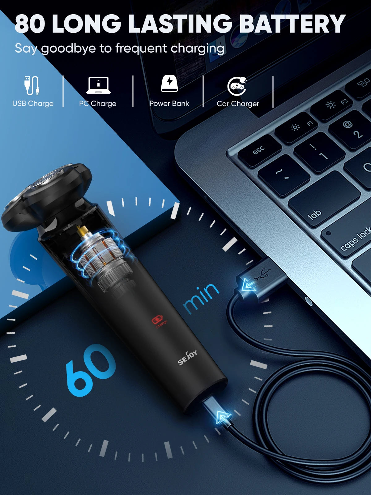 SEJOY Portable Triple Blade Electric RazorMen’s triple blade shaver