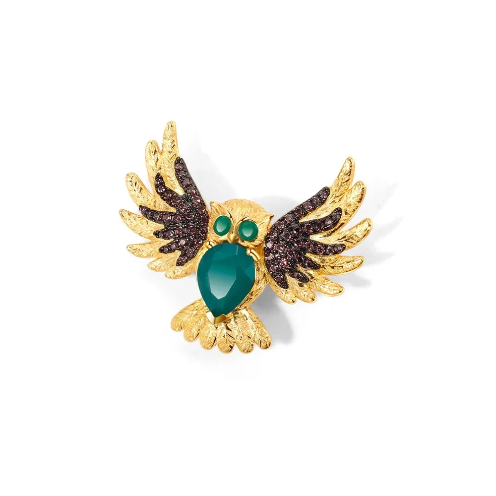 GEM'S BALLET Silver Owl Brooch Pin