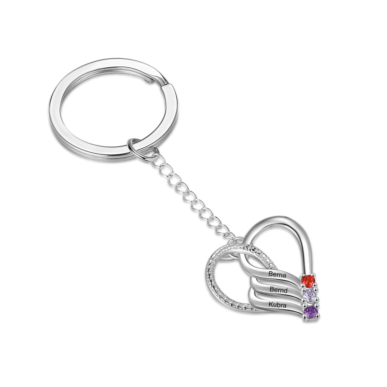 Custom Birthstone Heart Name Keychain