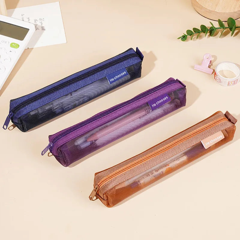 Mesh Transparent Zipper Pencil Case