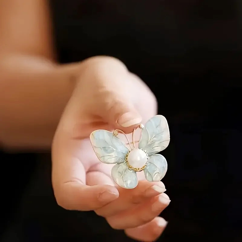 Light Blue Enamel Butterfly Brooch
