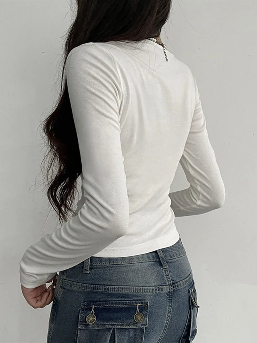 White Lace Trim Ruched Tie-Up Top