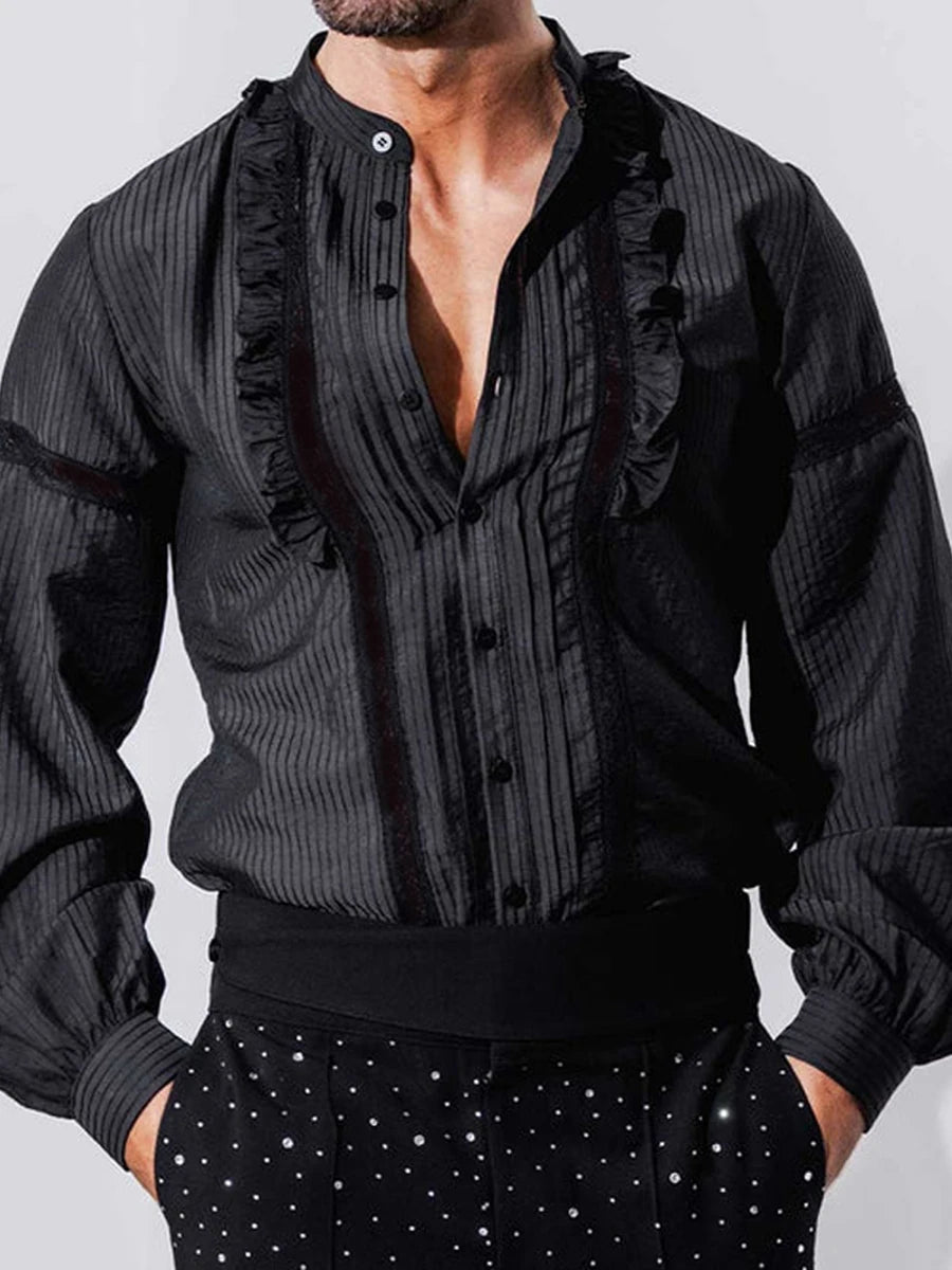 Vintage Striped Ruffle Button-Up Shirt