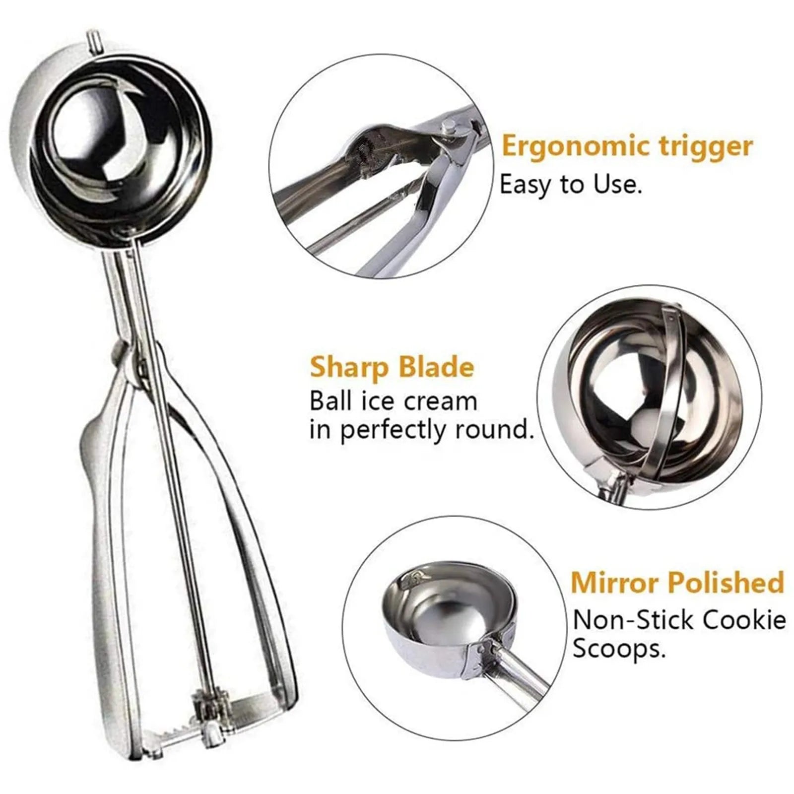 3pc Stainless Steel Scoop Set with Spring