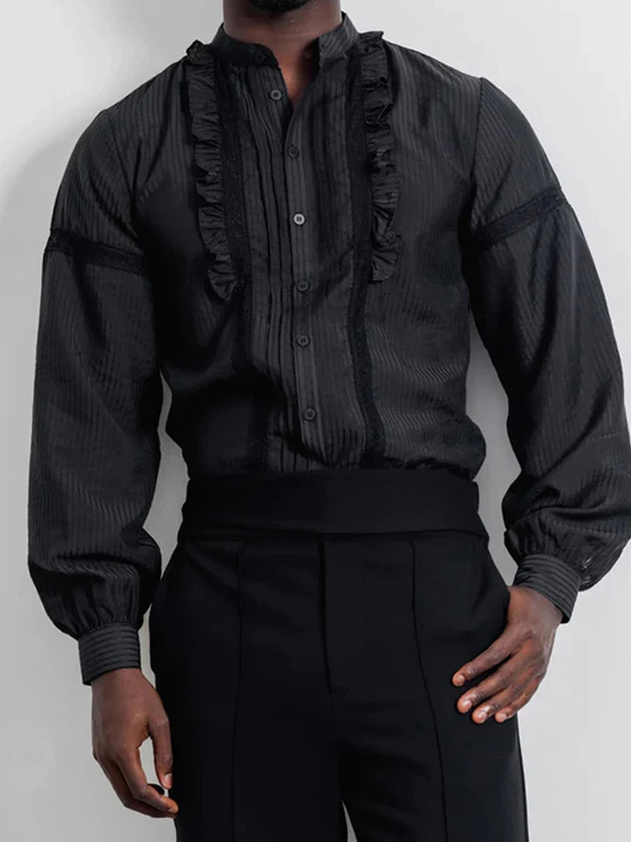 Vintage Striped Ruffle Button-Up Shirt