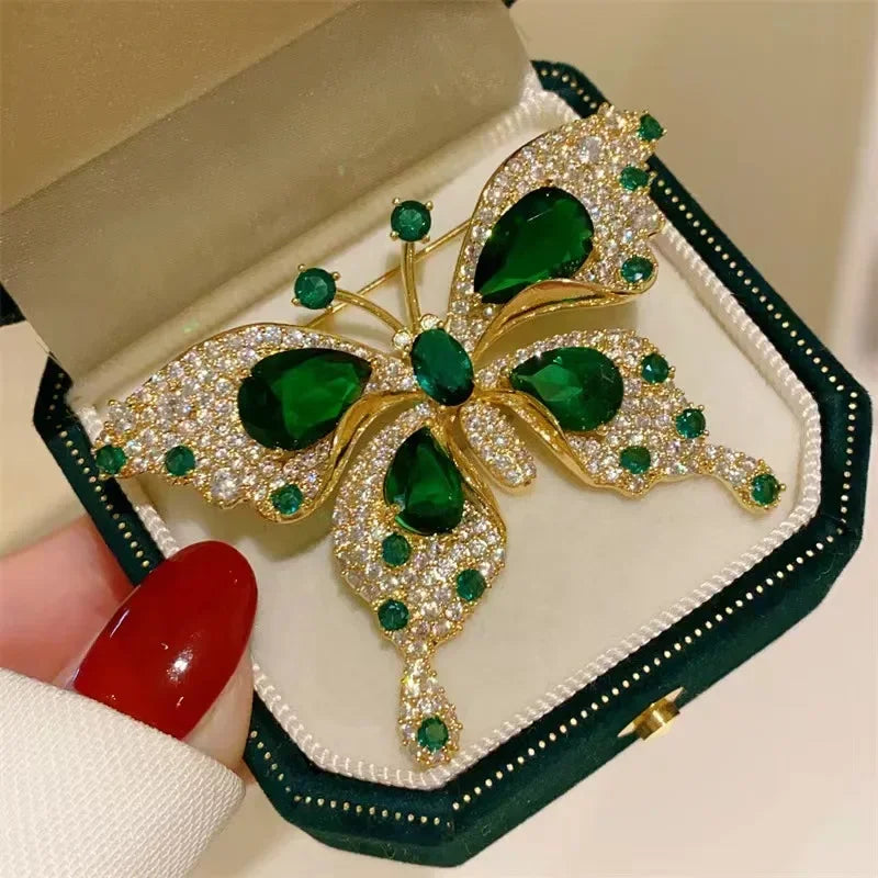 Retro Green Emerald Butterfly Brooch