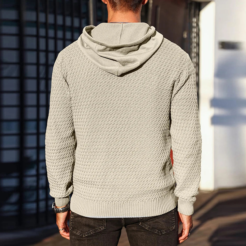 Men’s Black Ribbed Knit Casual Hoodie