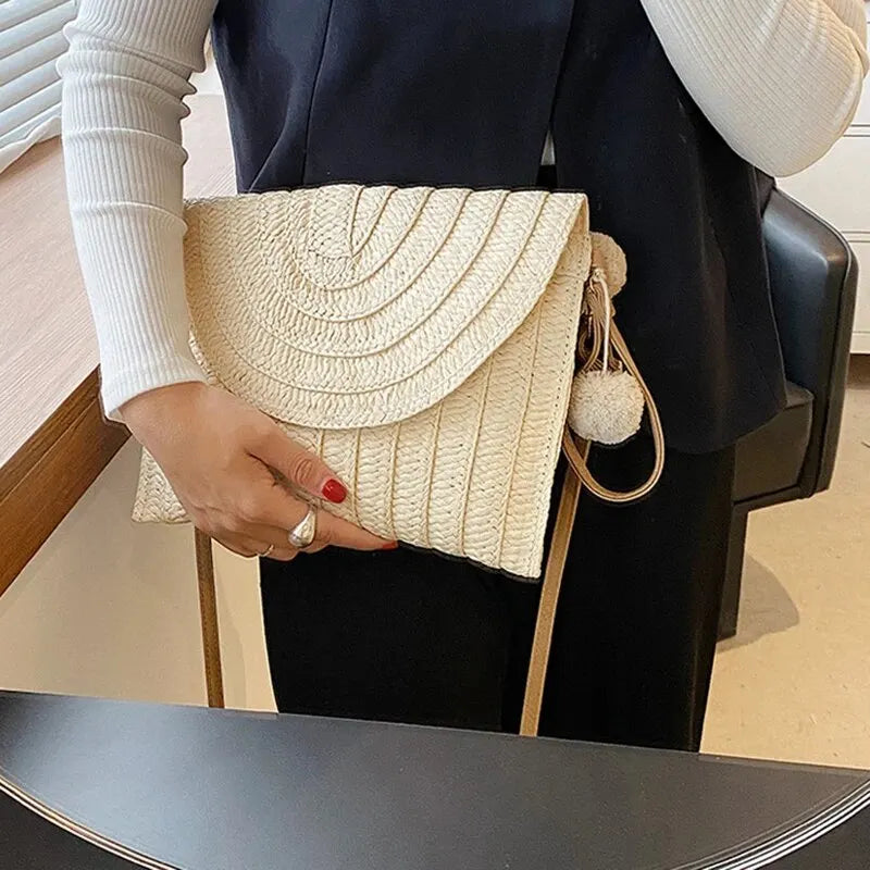 Woven Straw Summer Beach Crossbody Bag