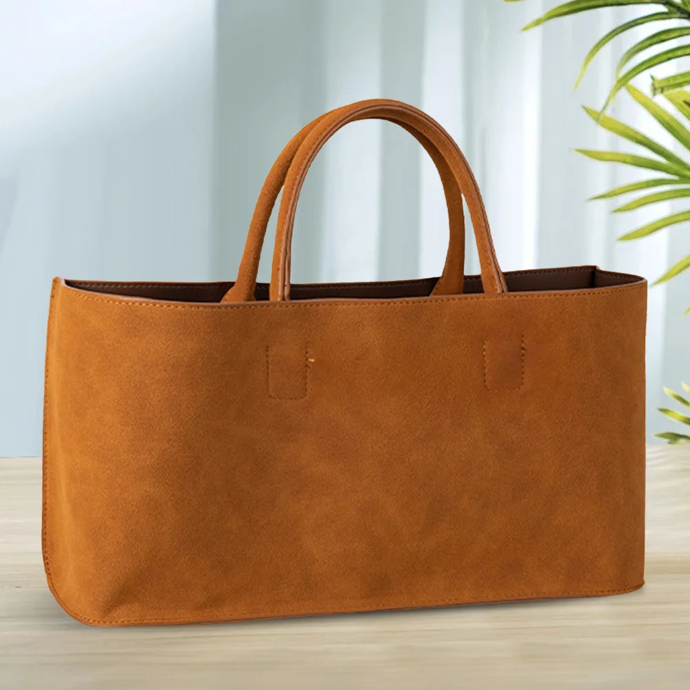 Multi-Pocket Suede Shoulder Handbag