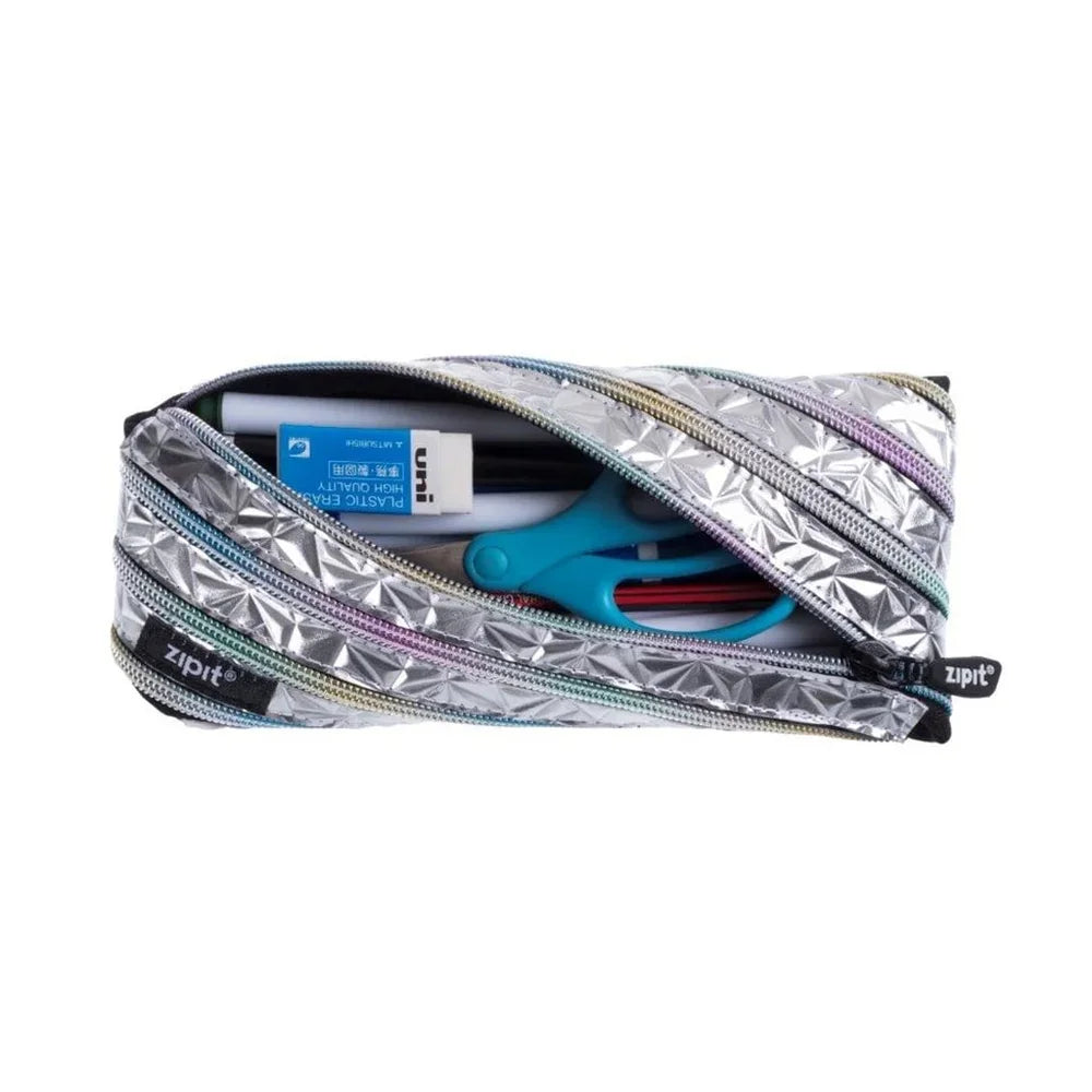 Metallic Silver Pencil Case Organizer