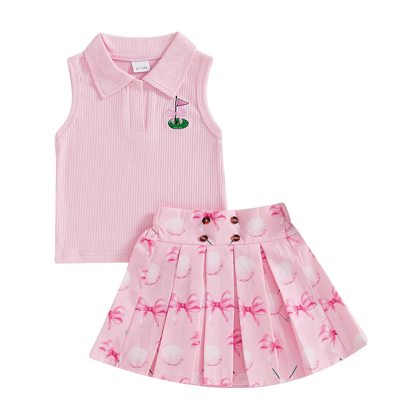 Girls Golf Print Skirt Set