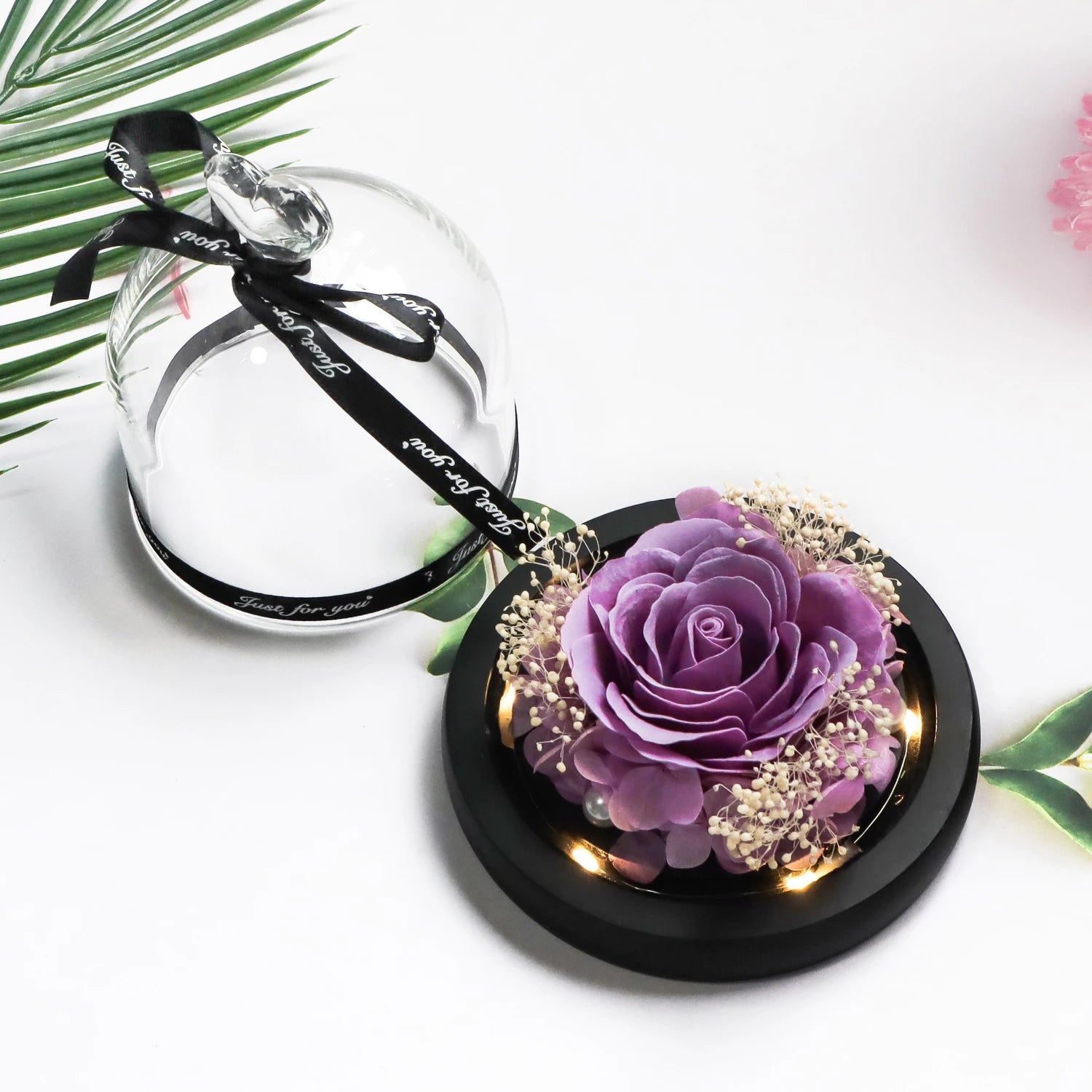 Purple Soap Rose Light Glass Dome Gift
