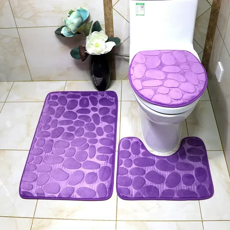 3-Piece Non Slip Cobblestone Bath Mat Set