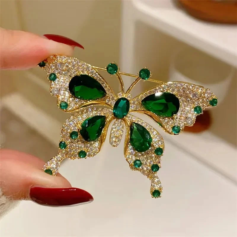 Retro Green Emerald Butterfly Brooch