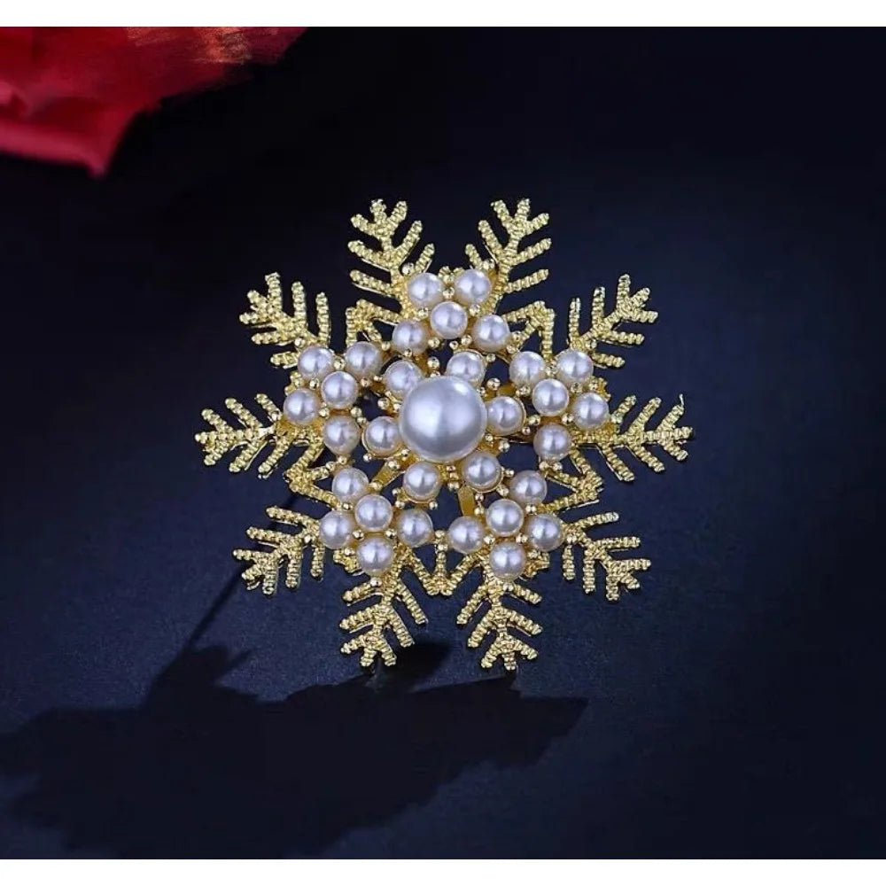 2pc Elegant Pearl Snowflake Brooch Set