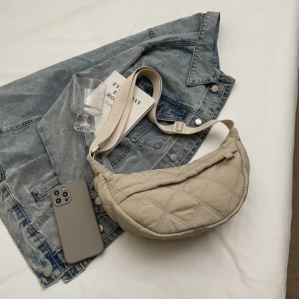 Nylon Zipper Hobo Crossbody Bag