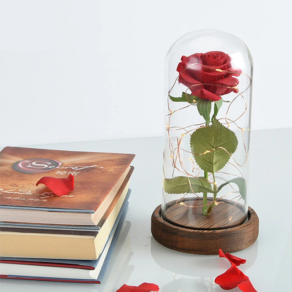 Eternal Silk Rose with Fairy Lights Dome