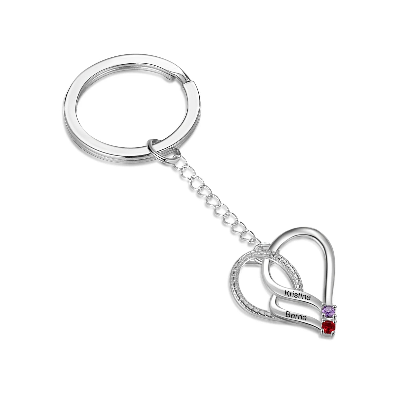 Custom Birthstone Heart Name Keychain