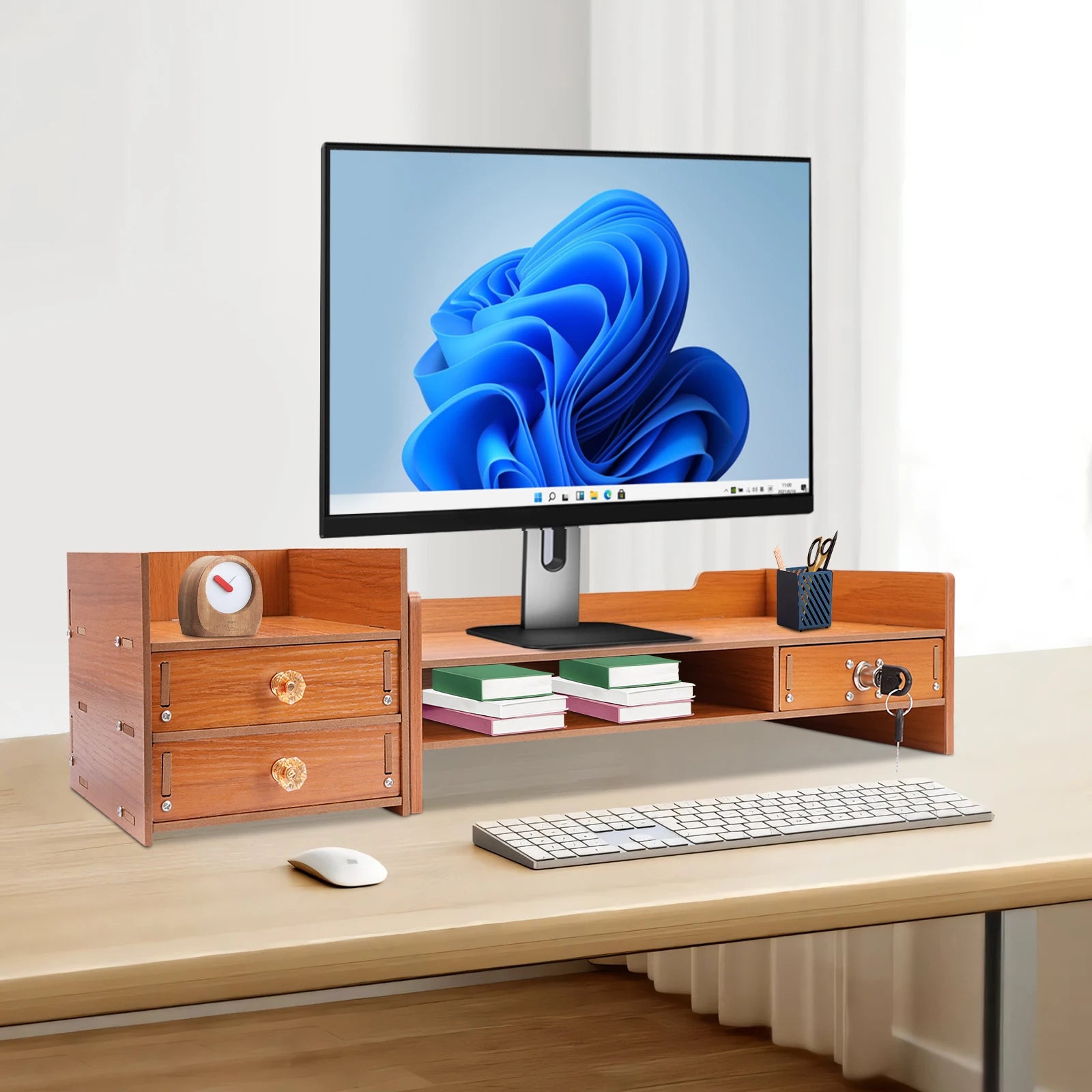 Tabletop Monitor Stand with Drawers