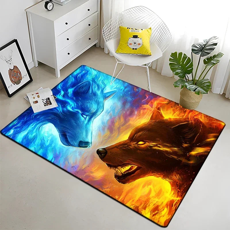 Wolf Moon Pattern Non-Slip Area Rug