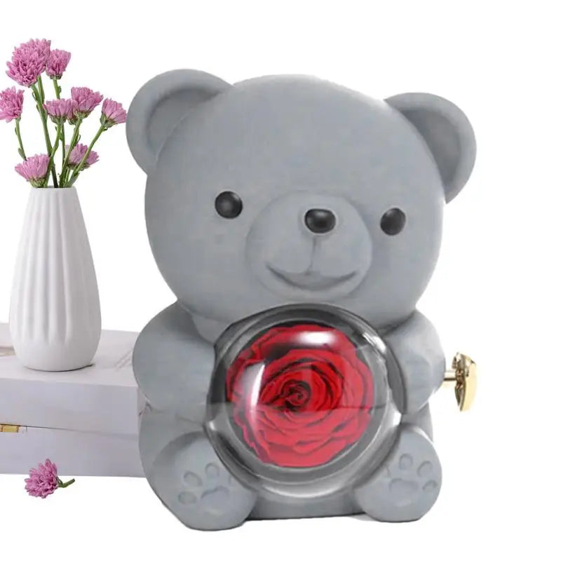 Romantic Bear & Rose Necklace Jewelry Box