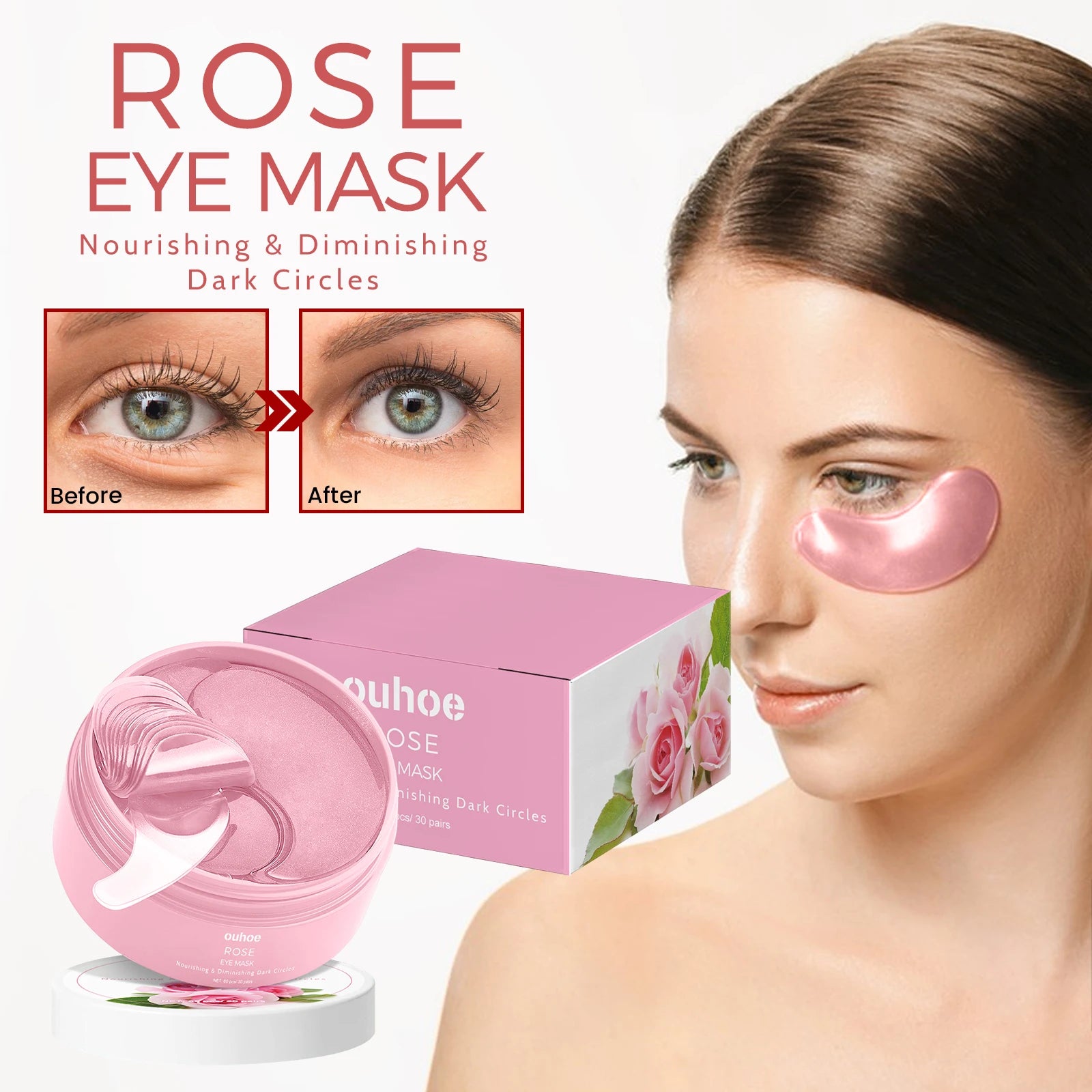 OUHOE 60pcs Rose Firming Eye Mask