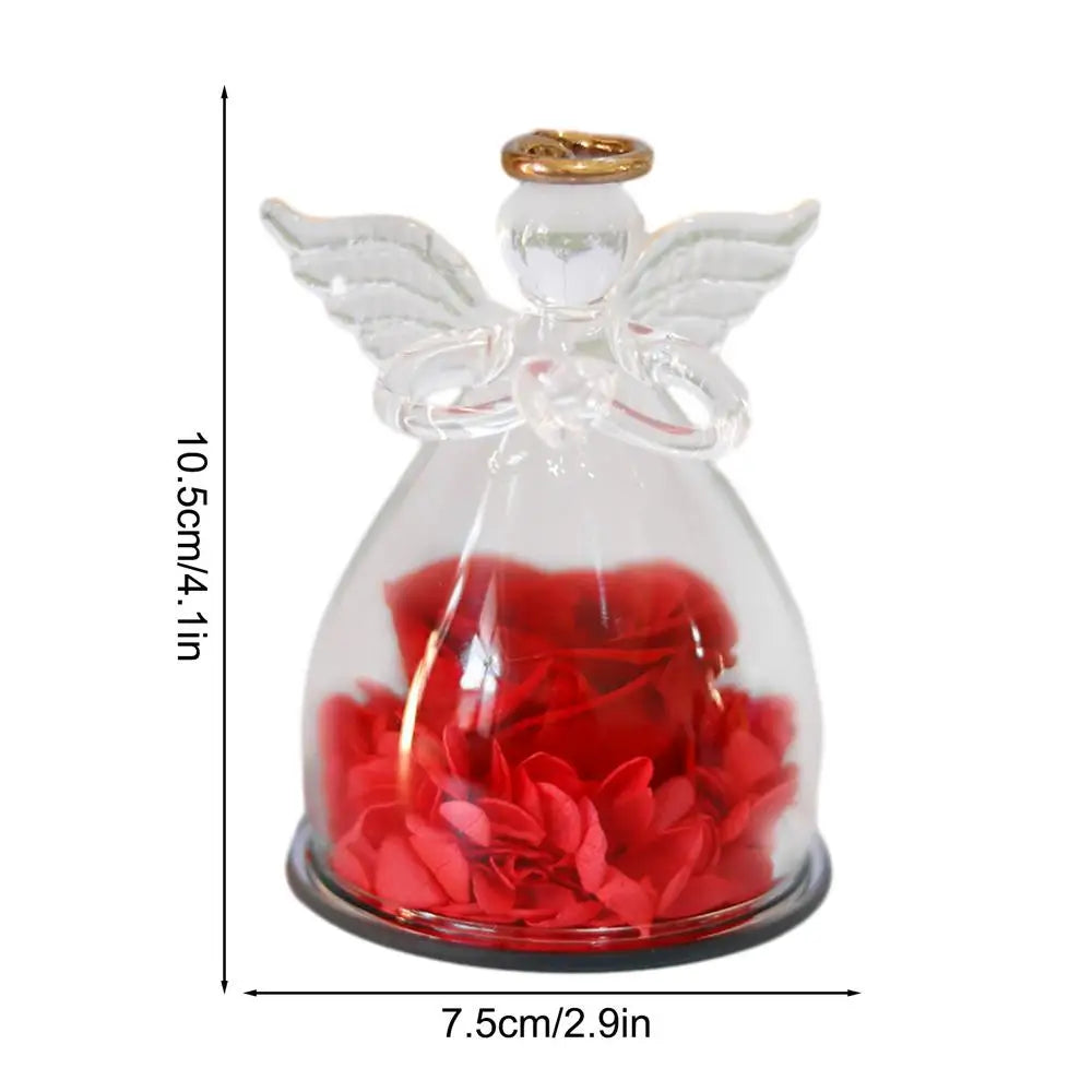 Eternal Angel Rose Figurine in Glass Dome