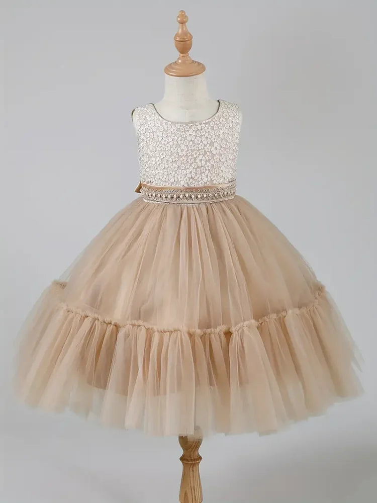 Girls Khaki Lace Dress and Coat Set