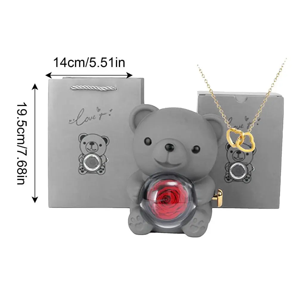 Romantic Bear & Rose Necklace Jewelry Box