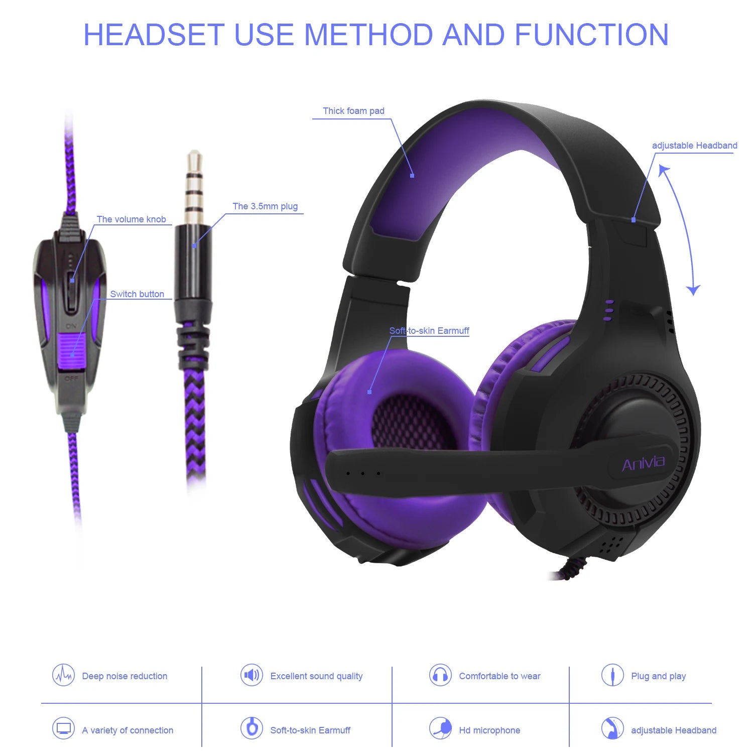 Wired Gaming Headset with Mic & Volume Control