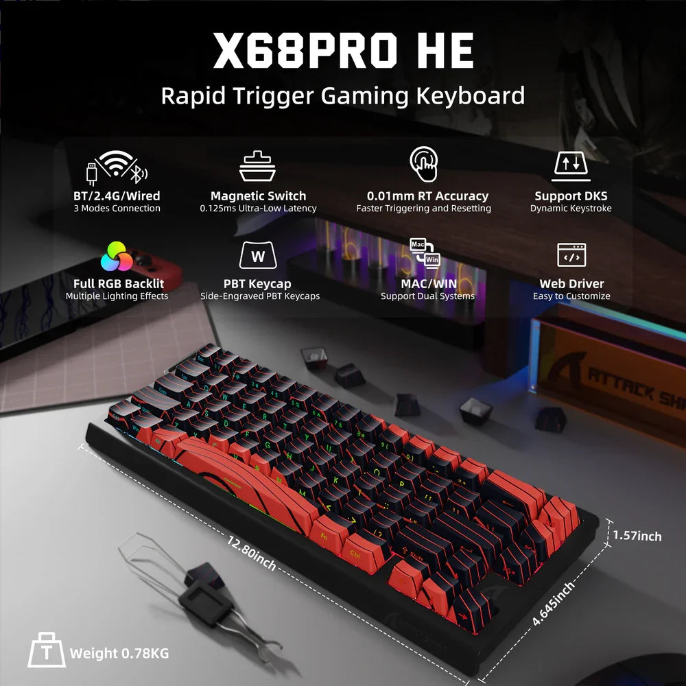 ATTACK SHARK X68 PRO Wireless RGB Keyboard