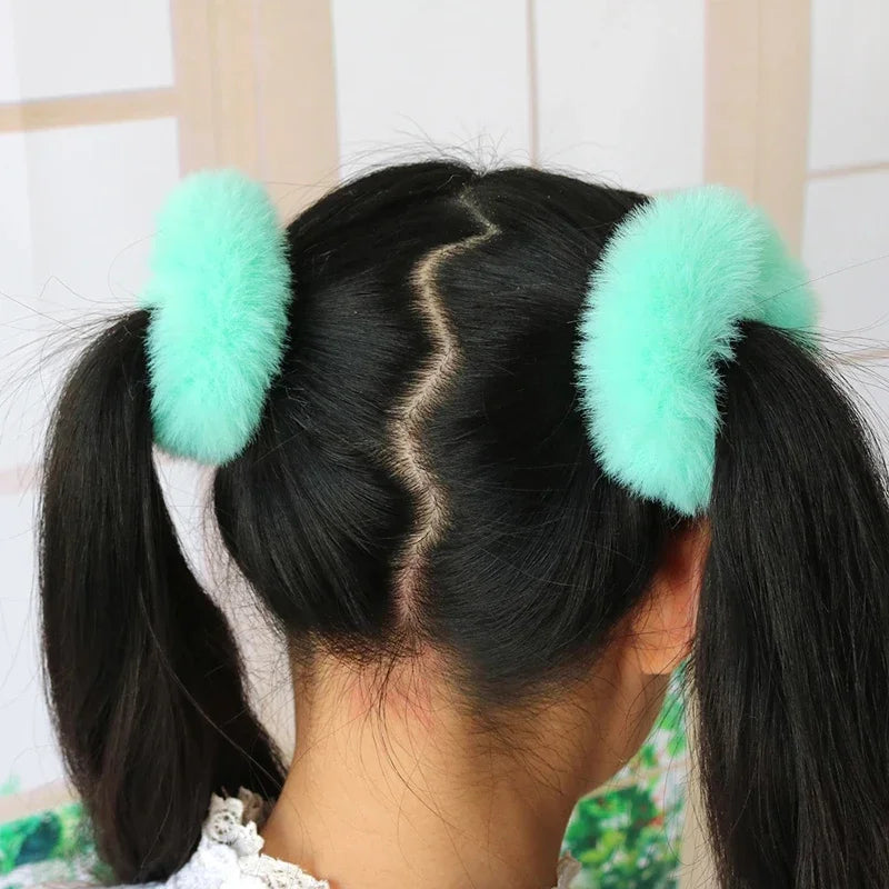 2Pcs Baby Girls Plush Elastic Hair Bands