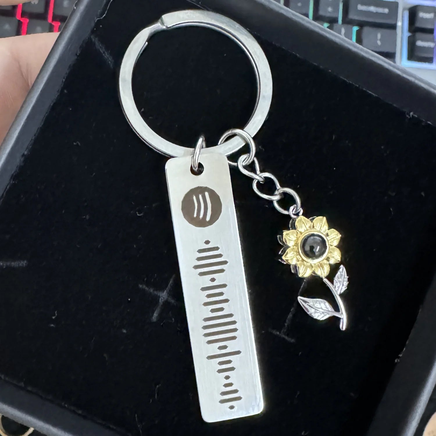 Custom Sunflower Photo Projection Keychain