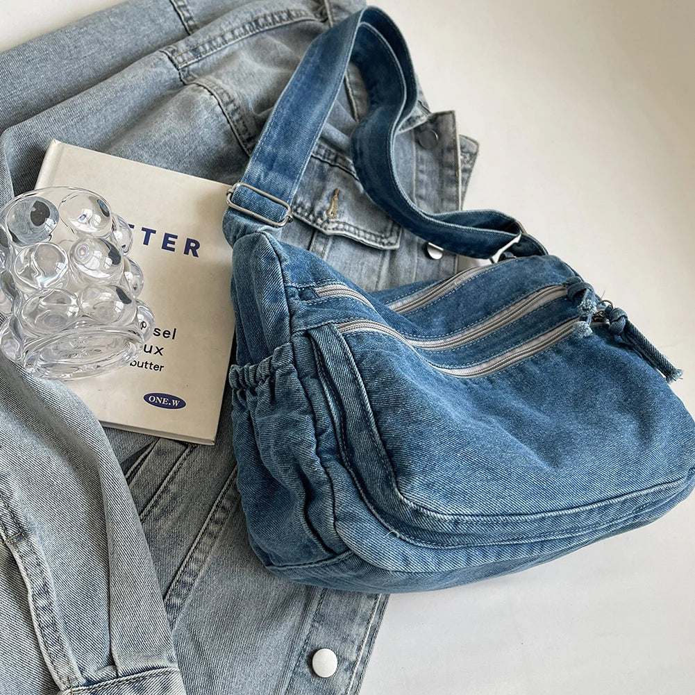 Women Denim Large Crossbody Messenger Bag