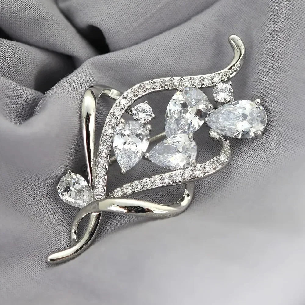Zirconia Crystal Flower Brooch for Women