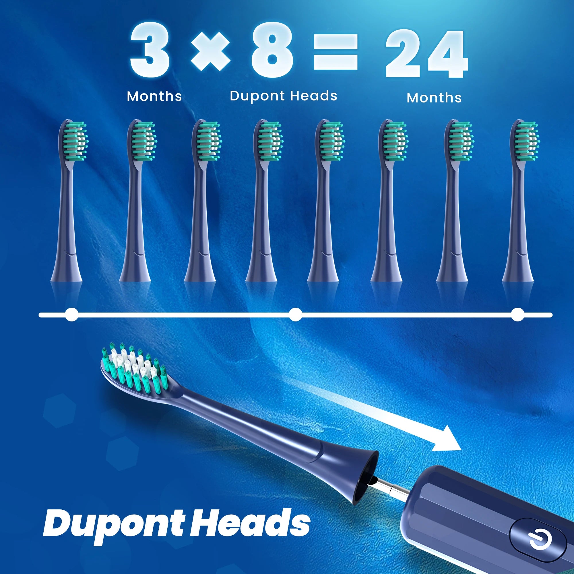 Sonic Toothbrush with 8 Heads, Blue