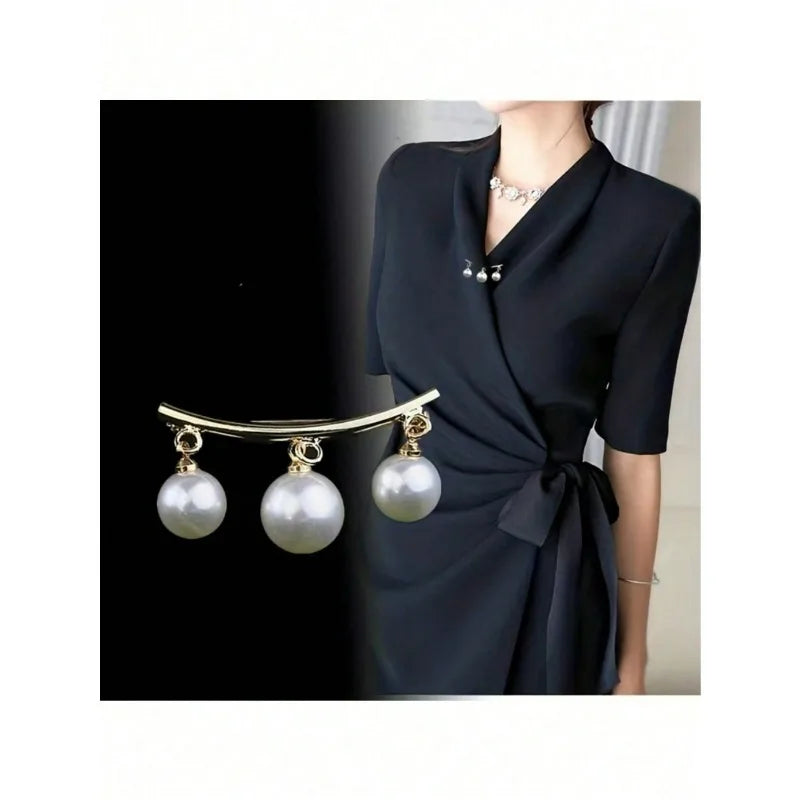 Pearl Brooch V-Neck Dress Pin Set