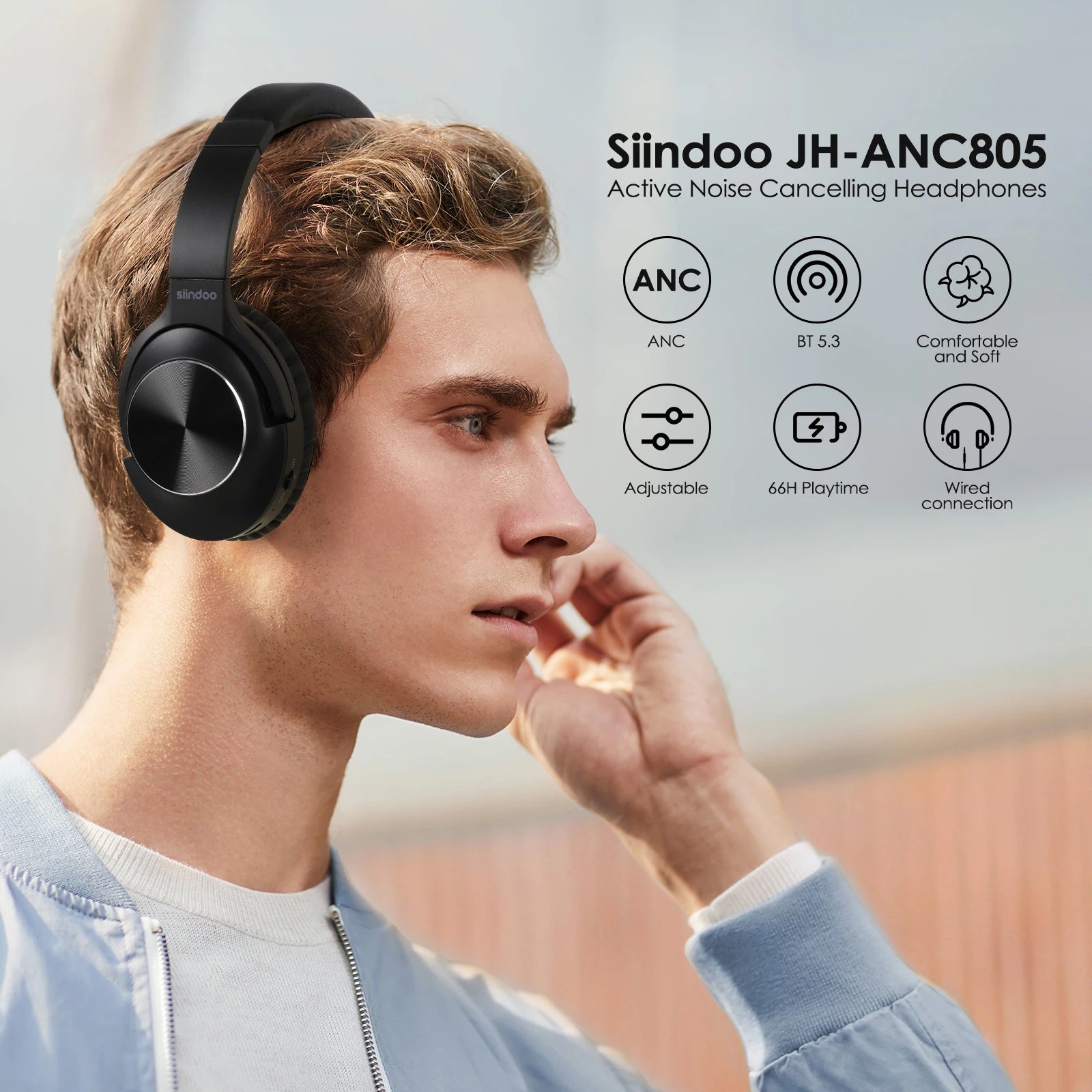 Siindoo ANC Wireless Bluetooth Headphones