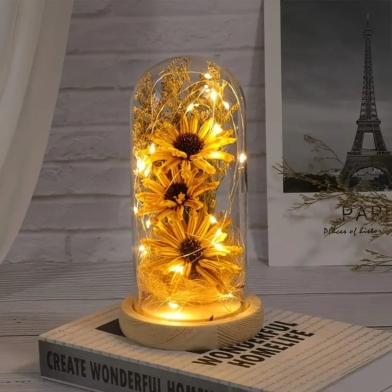 Artificial Sunflowers in Glass Dome LED