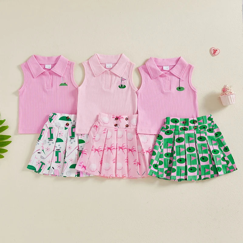 Girls Golf Print Skirt Set