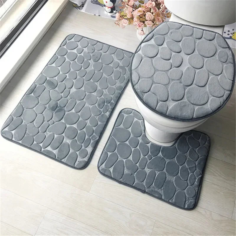 3-Piece Non Slip Cobblestone Bath Mat Set