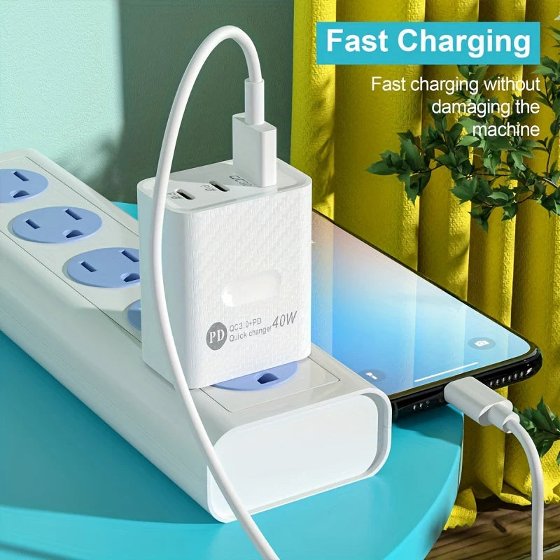 2PCS 40W 3-Port PD Charger Quick Charge