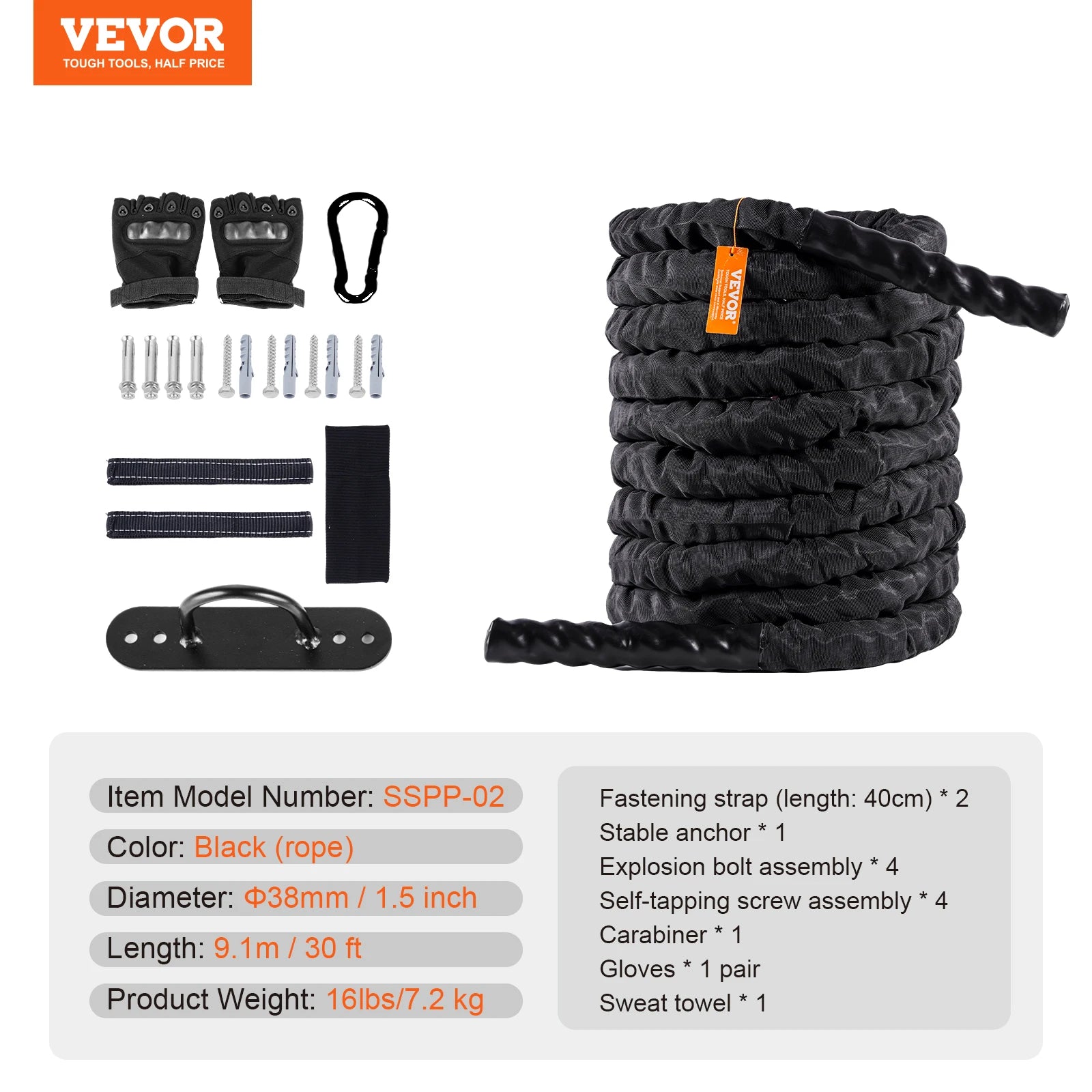 VEVOR Battle Rope with Anchor Sleeve