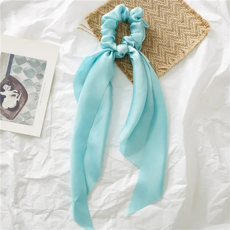 Sweet Long Ribbon Satin Bow Scrunchies