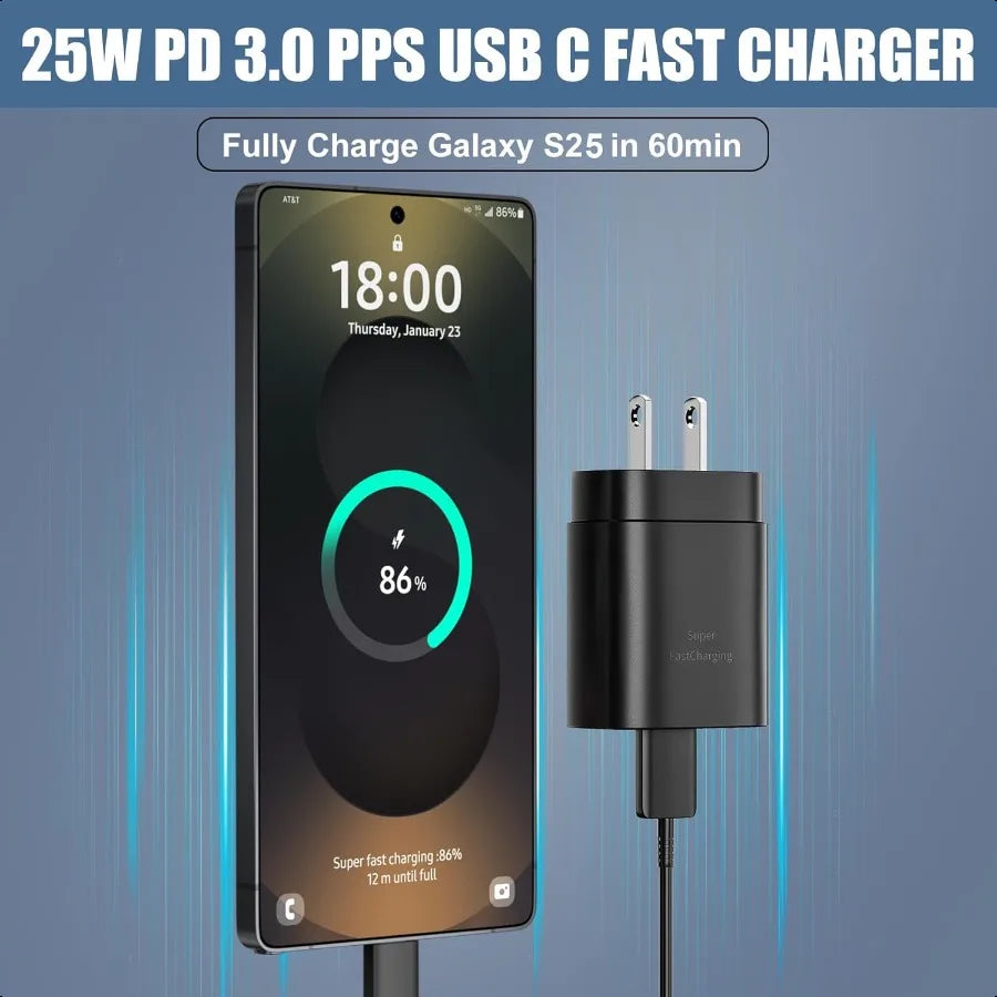 25W Fast Charge for Samsung USB-C 10Ft Cord