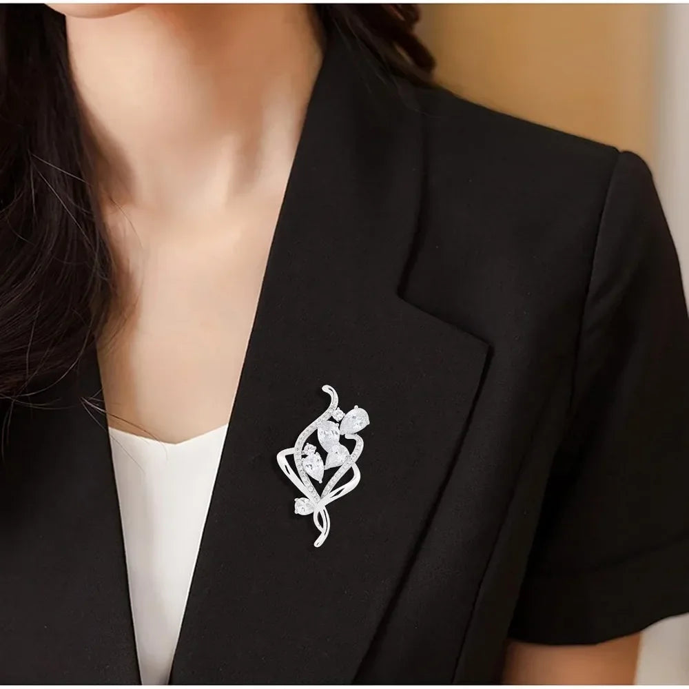 Zirconia Crystal Flower Brooch for Women