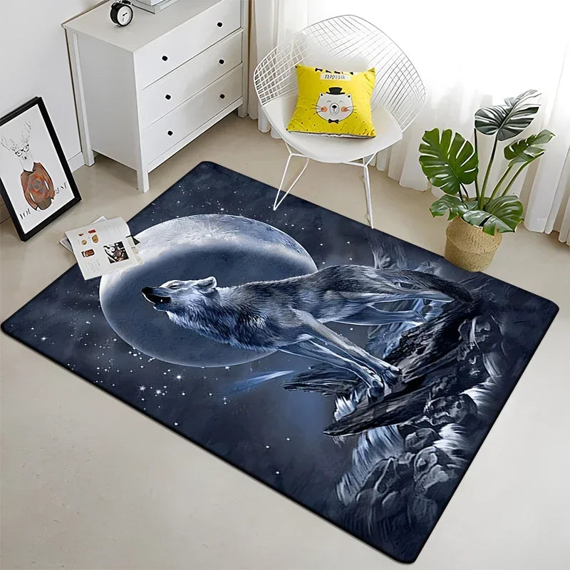 Wolf Moon Pattern Non-Slip Area Rug